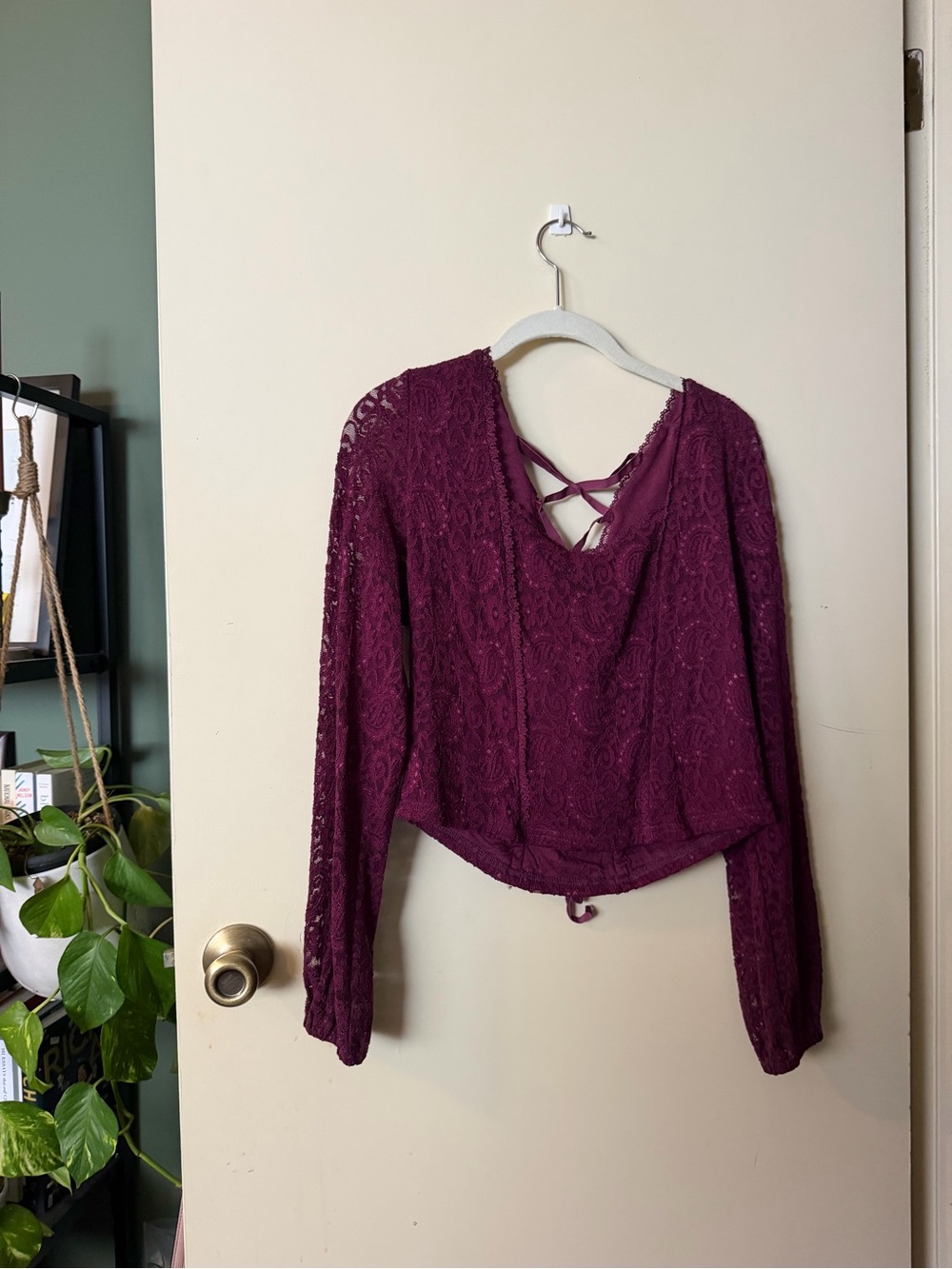 Women's Lace Long-Sleeve Top - Burgundy